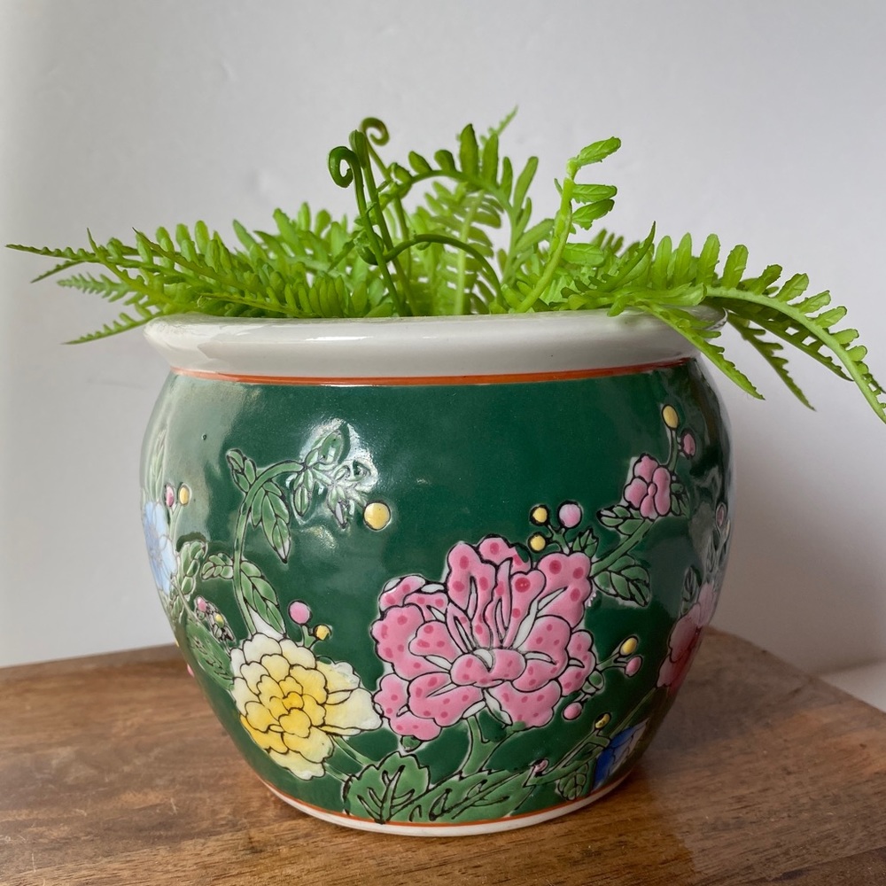 Vintage ceramic glazed floral pot